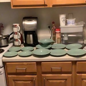 12-pieces of vintage Savoir Vivre “Fruit Promenade” dish ware, light green.